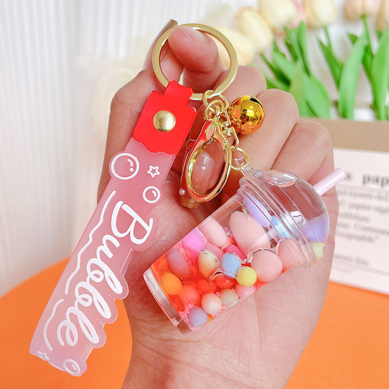 Wholesale Acrylic Oiled Milk Tea Cup Liquid Quicksand Key Chain
